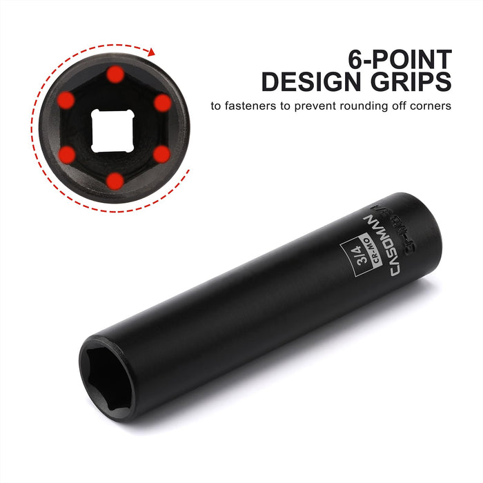 CASOMAN 2PCS 1/2-Inch Drive Extra Deep Socket- 3/4" & 15/16", CR-MO, SAE, 6-Point, Extra Long