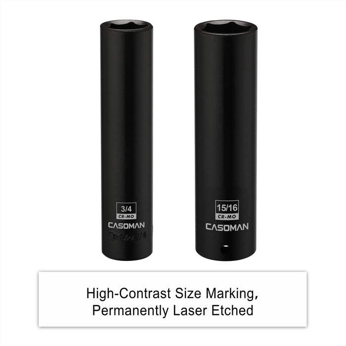 CASOMAN 2PCS 1/2-Inch Drive Extra Deep Socket- 3/4" & 15/16", CR-MO, SAE, 6-Point, Extra Long