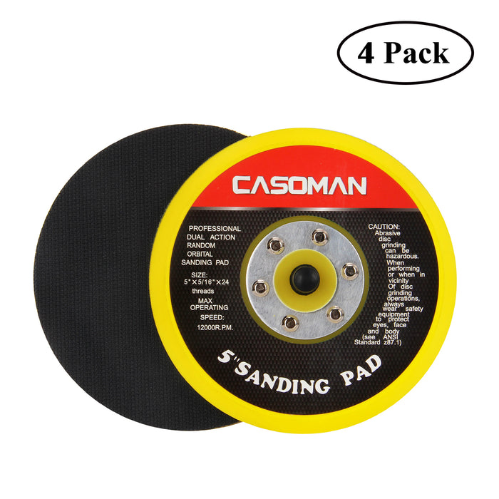 CASOMAN 4PCS 5-Inch DA Polisher & Sander Pad - Hook & Loop Face - Random Orbital Backing Plate, 5/16''-24 Threads