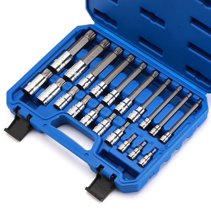 CASOMAN Spline Tip Bit Socket & XZN Triple Square Spline Bit Socket Set, 1/2 & 3/8 & 1/4-Inch Drive, 20-Piece Set, M4-M18, 12 Point Tamper Proof, CR-V & S2 Steel