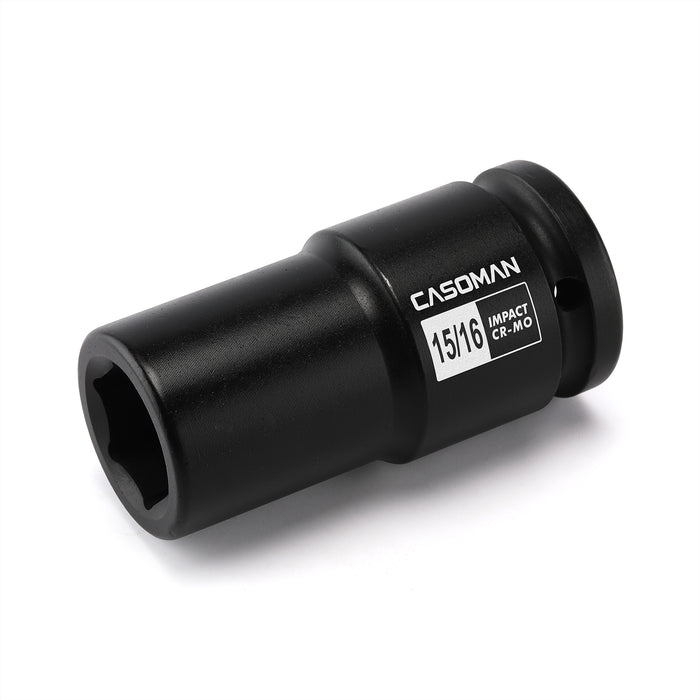CASOMAN 3/4" Drive Deep 6 PT Impact Socket-15/16", CR-MO, 3/4-inch Drive 6 Point Axle Nut Socket for Easy Removal of Axle Shaft Nuts (15/16")