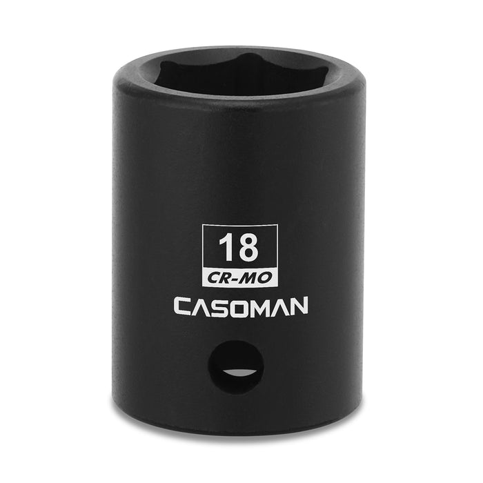 CASOMAN 1/2" Drive x 18mm Impact Socket, 6-Point, Metric, CR-MO