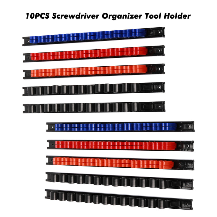 CASOMAN 10 pcs Screwdriver Organizer and Wrench Organizer, Wall Mount, Hand Tool Holder, Plastic Rail Wrench Hanger with Clips