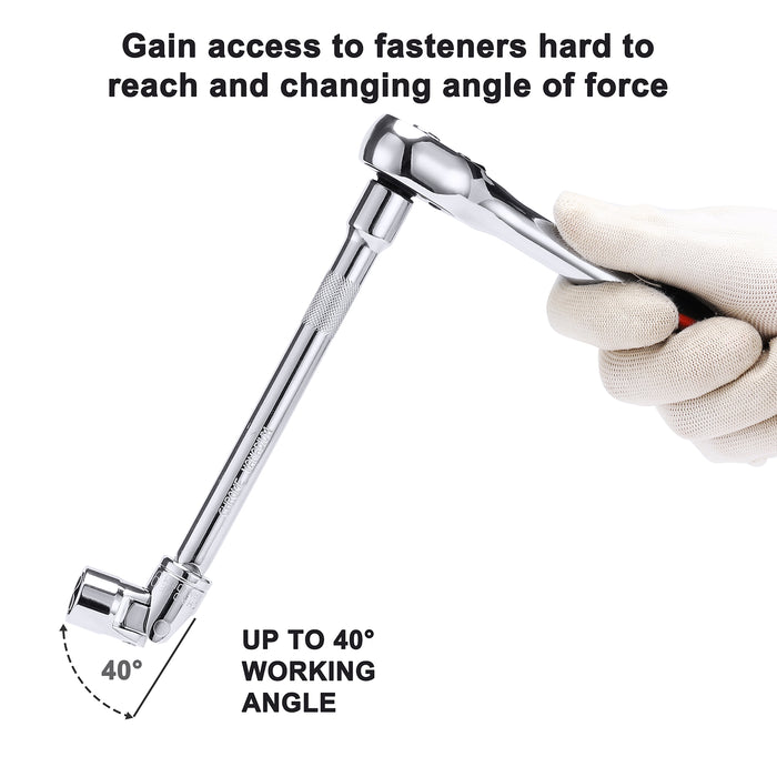 CASOMAN 17PCS 3/8" Drive Universal Flex Socket Set, SAE&Metric, 3/8" to 3/4", 10mm to 19mm, 6-Point, CR-V, Swivel Head, 360 Degree Access