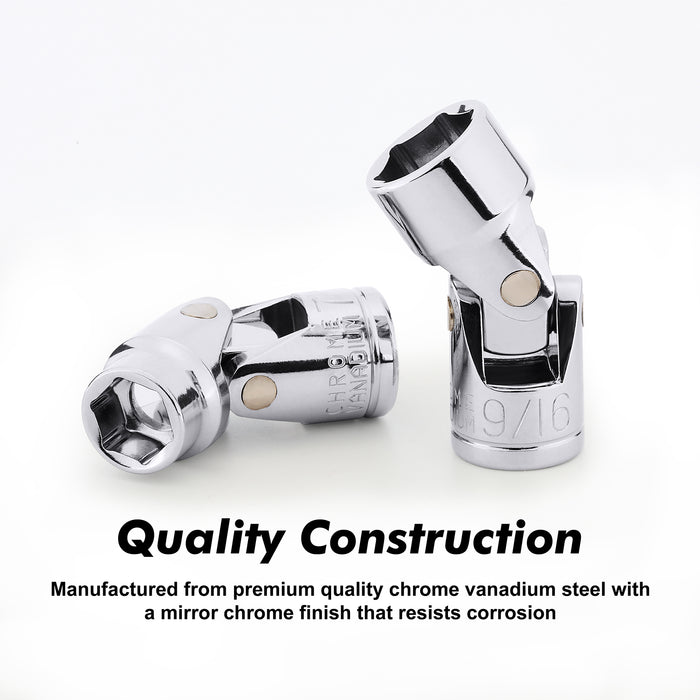 CASOMAN 17PCS 3/8" Drive Universal Flex Socket Set, SAE&Metric, 3/8" to 3/4", 10mm to 19mm, 6-Point, CR-V, Swivel Head, 360 Degree Access