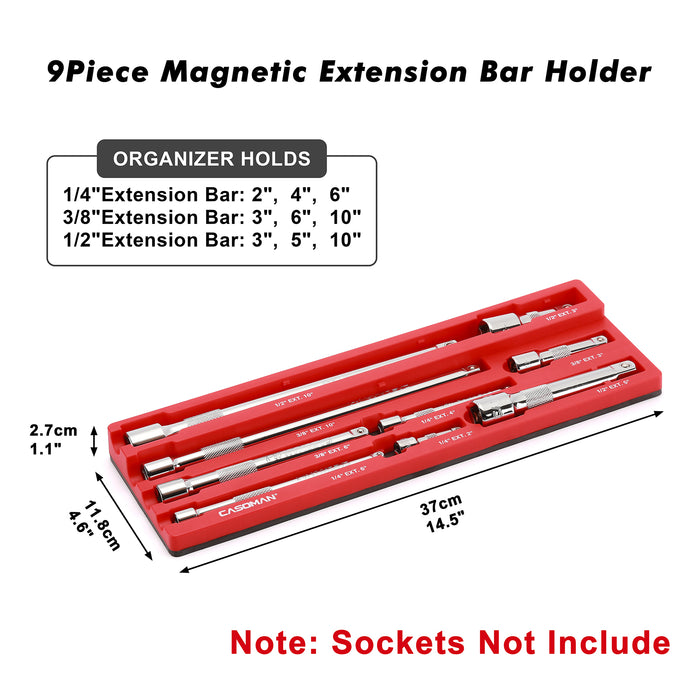 CASOMAN 9Piece Magnetic Extension Bar Holder, Durable ABS & Powerful Magnets Desgin, Hold Up to 9 Extension Bars