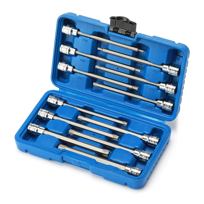 CASOMAN 3/8"Drive Extra Long Torx Bit Socket Set, 12 Piece Torx Stra Bit Set, T10 to T60, Length: 150mm, CR-V&S2 Steel