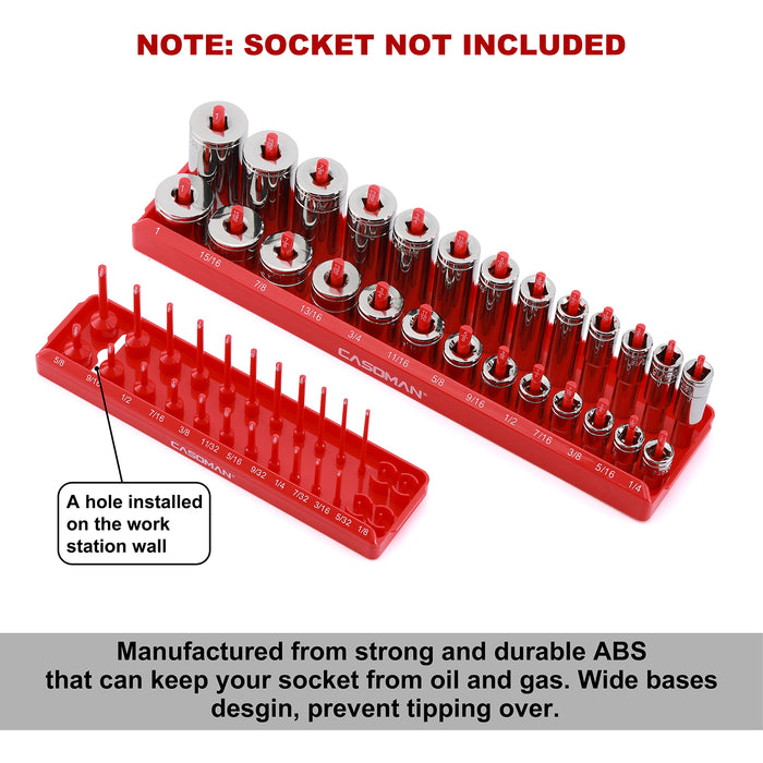 CASOMAN 8-Piece Metric & SAE Socket Keeper Socket Organizer Tray Set, Black & Red Socket Holder, Store 90 Shallow & 88 Deep Sockets