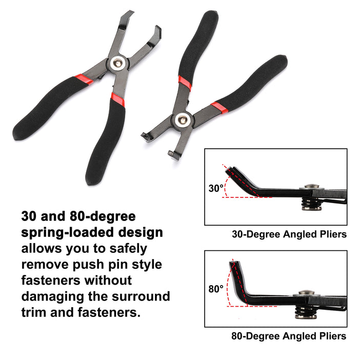 CASOMAN 3Pcs Body Clip Plier Set, Include 30 Degree and 80 Degree Push Pin Pliers, Panel Clip Removal Pliers, Black