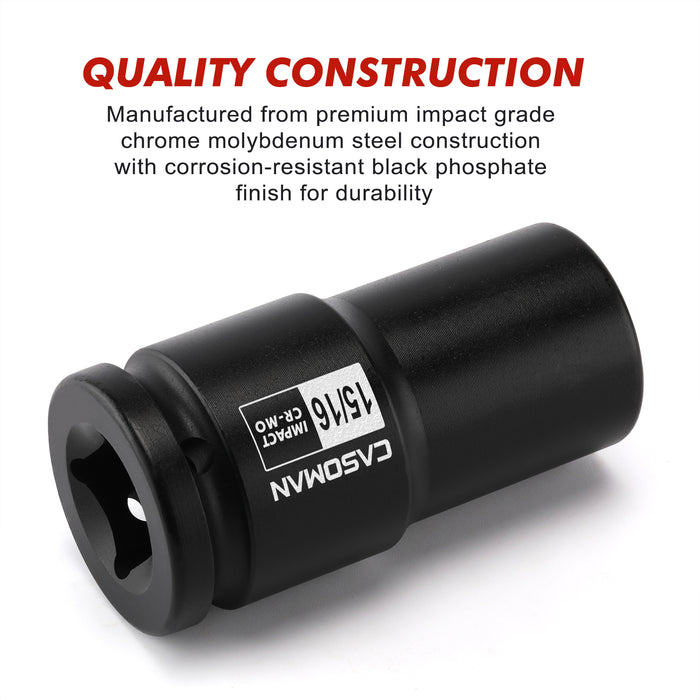 CASOMAN 3/4" Drive Deep 6 PT Impact Socket-15/16", CR-MO, 3/4-inch Drive 6 Point Axle Nut Socket for Easy Removal of Axle Shaft Nuts (15/16")