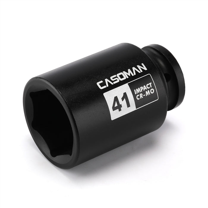 CASOMAN 3/4"Drive Deep Impact Socket-41mm, Jumbo Impact Socket, Metric, 6-Point, CR-MO, Black Phosphate Finish