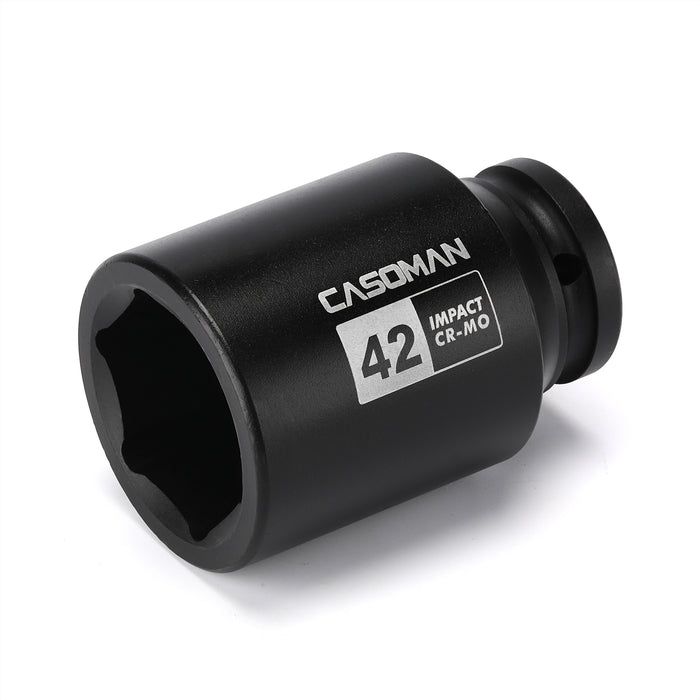 CASOMAN 3/4" Drive Deep 6 Point Metric Impact Socket 42mm, Heat-Treated Chrome Molybdenum Alloy Steel