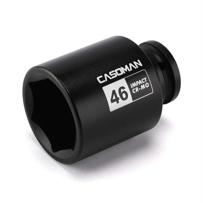 CASOMAN 3/4"Drive Deep Impact Socket-46mm, Jumbo Impact Socket, Metric, 6-Point, CR-MO, Black Phosphate Finish