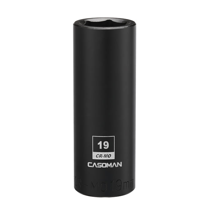 CASOMAN 1/2-Inch Drive x 19mm Deep Impact Socket, 6-Point, Metric, CR-MO