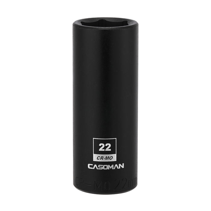 CASOMAN 1/2-Inch Drive x 22mm Deep Impact Socket, 6-Point, Metric, CR-MO