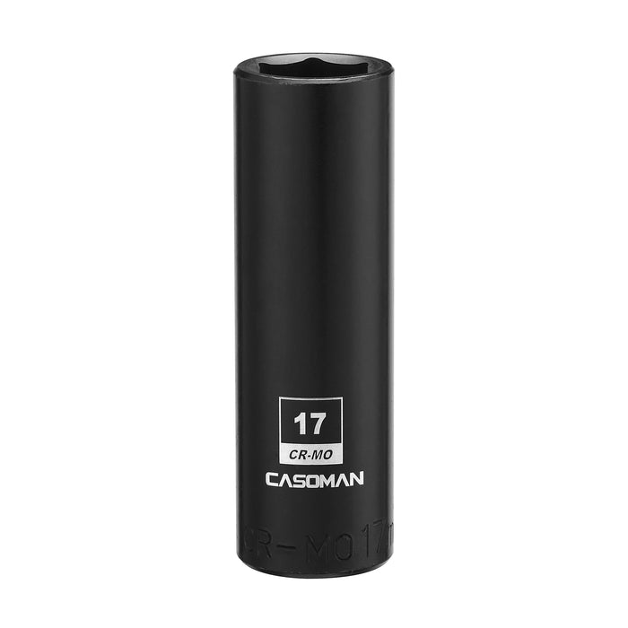 CASOMAN 1/2-Inch Drive x 17mm Deep Impact Socket, 6-Point, Metric, CR-MO