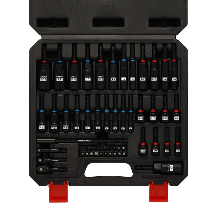 CASOMAN 55-Piece Magnetic Nut Driver Set for Impact Drill, Deep & Shallow, Metric & SAE, Includes Screwdriver Bits, Bit Extension Bar, Socket Adapters & Wing Nut Driver