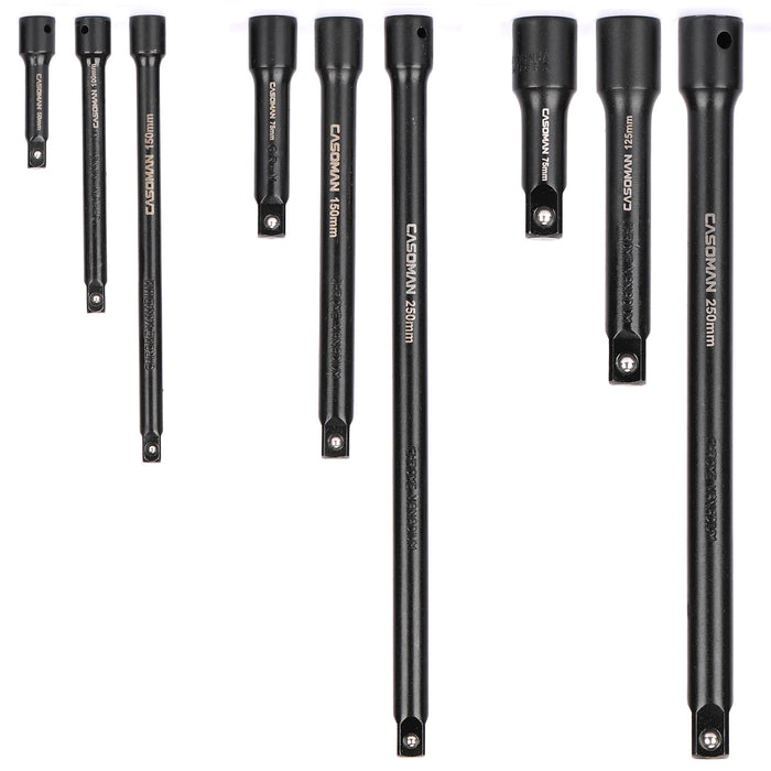 CASOMAN 9 Pieces Extension Bar Set, 1/4", 3/8" and 1/2" Drive Socket Extension, Premium Chrome Vanadium Steel with Black Phosphate Finish