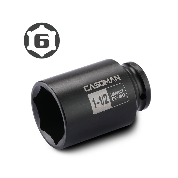 CASOMAN 6-Point 1/2-Inch Drive Deep Impact Socket- 1-1/2" (SAE),1/2-inch Drive 6 Point Axle Nut Socket for Easy Removal of Axle Shaft Nuts (1-1/2")
