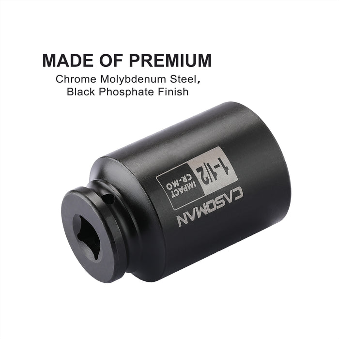 CASOMAN 6-Point 1/2-Inch Drive Deep Impact Socket- 1-1/2" (SAE),1/2-inch Drive 6 Point Axle Nut Socket for Easy Removal of Axle Shaft Nuts (1-1/2")