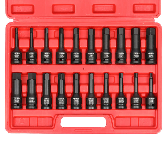 CASOMAN 1/2" Drive Master Impact Hex Bit Set, Hex Driver, SAE/Metric, 1/4" - 3/4", 6mm - 19mm, 20-Piece 1/2" Drive Allen Bit Socket Set