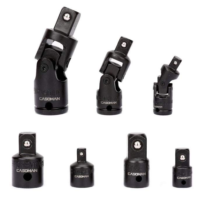CASOMAN Complete 7 Pieces Universal Joint Socket and Adapter Set, 1/4-inch, 3/8-inch and 1/2-inch, Cr-V