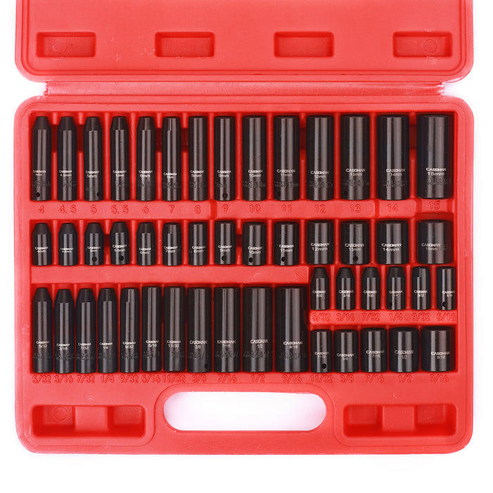 CASOMAN 1/4 Inch Drive Master Impact Socket Set, 50-Piece, SAE/Metric, 5/32 Inch - 9/16 Inch, 4mm - 15mm, Shallow/Deep,CR-V