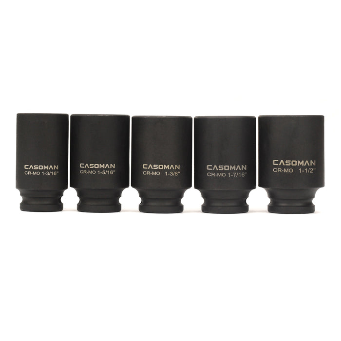 CASOMAN 1/2-Inch Drive Deep Spindle Axle Nut Impact Socket Set, 1/2" Drive Deep Impact Socket Set, 5 Piece Axle Socket Set