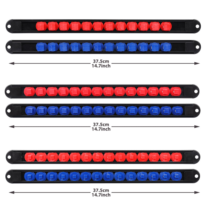 CASOMAN 6PC 360° Swivel ABS Socket Organizer, 1/4-Inch, 3/8-Inch, 1/2-Inch, Premium Quality Socket Holders (6-Piece Set, Blue & Red)