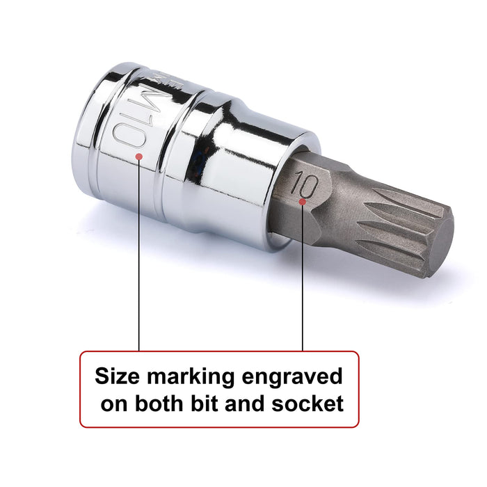 CASOMAN 10PCS 1/4-Inch, 3/8-Inch & 1/2-Inch Drive XZN Triple Square Spline Bit Socket Set, M4-M18, 12 Point Tamper Proof, Cr-V Sockets and S2 Steel Bits