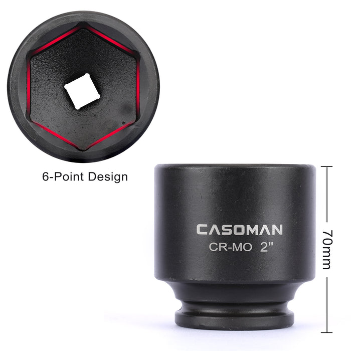 CASOMAN 1/2'' Drive Spindle Axle Nut Impact Socket Set, 6 Point,4PC 1/2-Inch Impact Socket Set