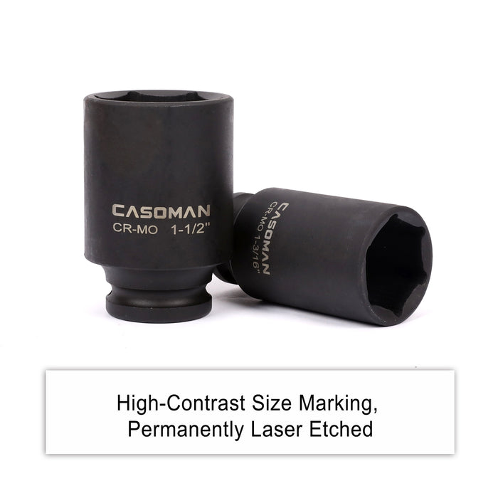 CASOMAN 1/2-Inch Drive Deep Spindle Axle Nut Impact Socket Set, 1/2" Drive Deep Impact Socket Set, 5 Piece Axle Socket Set