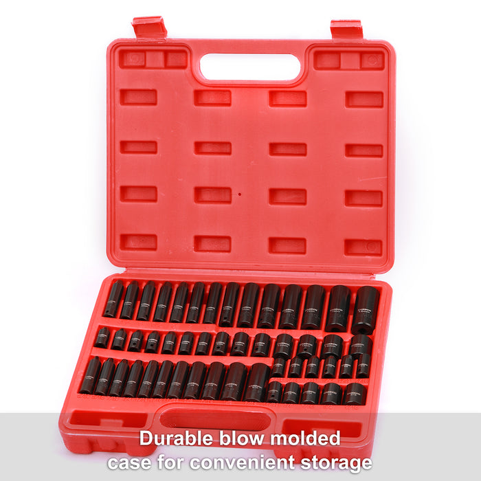 CASOMAN 1/4 Inch Drive Master Impact Socket Set, 50-Piece, SAE/Metric, 5/32 Inch - 9/16 Inch, 4mm - 15mm, Shallow/Deep,CR-V