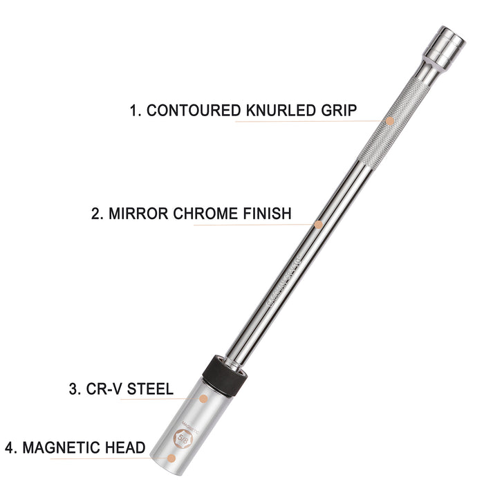 CASOMAN 5/8" Swivel Magnetic Spark Plug Socket, 3/8" Drive x 11" Total Length, 360 Degree Swivel, Enhanced Magnetic Design, 6 Point, Cr-V Steel