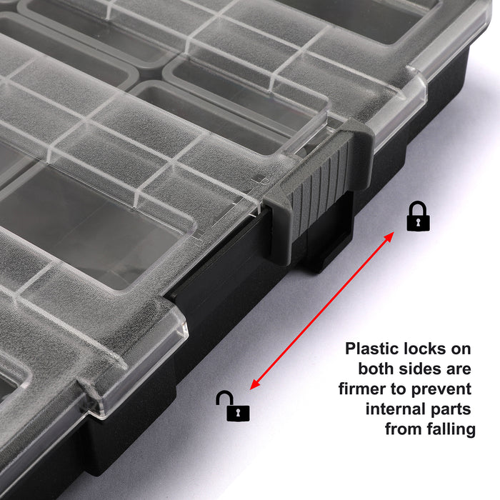 CASOMAN Transparent Portable Organizer, with 25 Removable & Deep Bins, Hardware & Parts Organizers, Versatile and Durable,16.5" L x 13.4" W x 2.4" H
