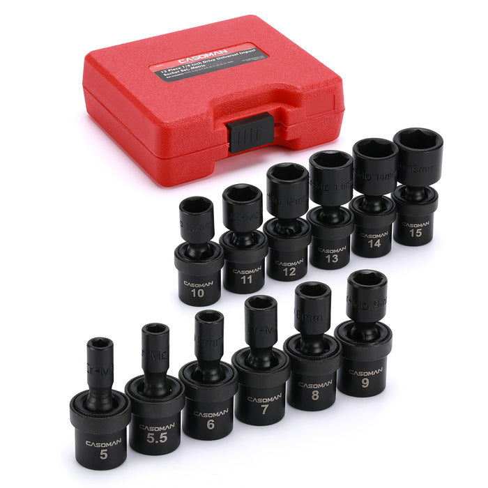 CASOMAN 1/4-Inch Drive Universal Impact Socket Set, 12 Pieces Set