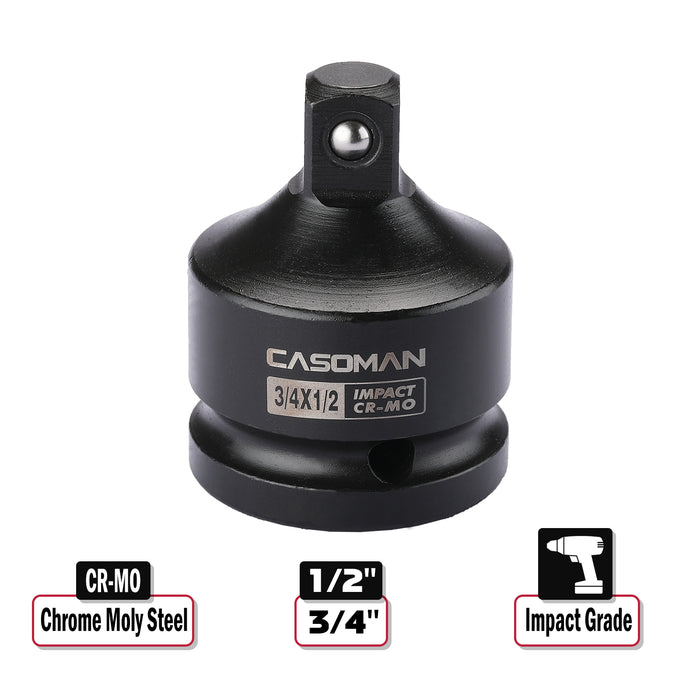 CASOMAN 3/4-Inch F to 1/2-Inch M Impact Socket Adapter ,Impact Reducer, Chrome Moly Steel Construction, 3/4"F X 1/2"M