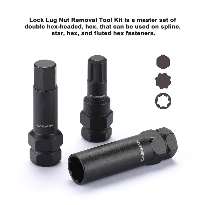 CASOMAN 16 Pieces Wheel Lock Removal Tool Kit SAE/Metric Locking Lug Nut Master Key Set for Removing Locking Lug Nuts