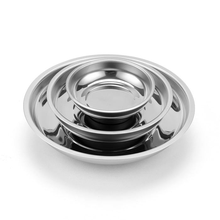CASOMAN 3-Piece Round Magnetic Trays Set, 3" 4" 6", Stainless Steel Magnetic Parts Tray Set, Magnetic Tray Holder, For Nuts, Bolts and small parts