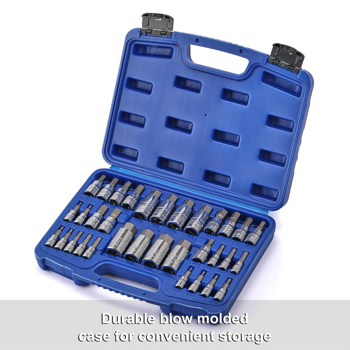 CASOMAN 33 Piece Master Hex Bit Socket Set, S2 Steel, SAE And Metric, Allen Socket Bit, 5/64-inch to 3/4-inch, 2mm to 19mm Socket Tool Kit