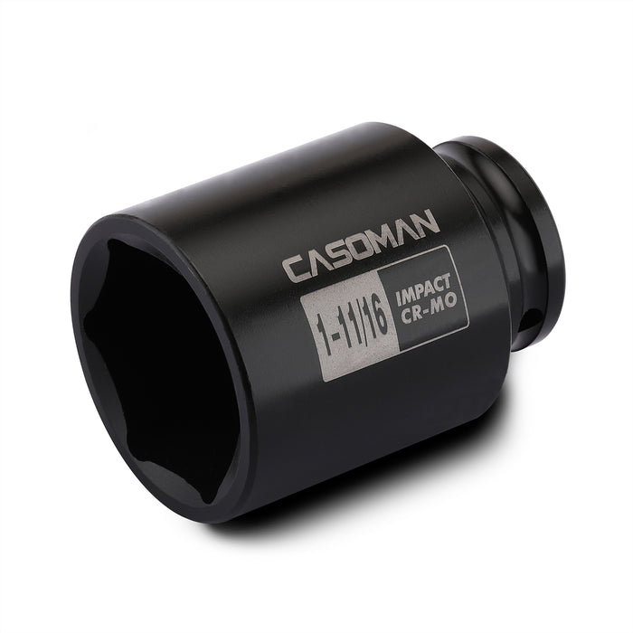 CASOMAN 6-Point 1/2-Inch Drive Deep Impact Socket-1-11/16" (SAE),1/2-inch Drive 6 Point Axle Nut Socket for Easy Removal of Axle Shaft Nuts(1-11/16")
