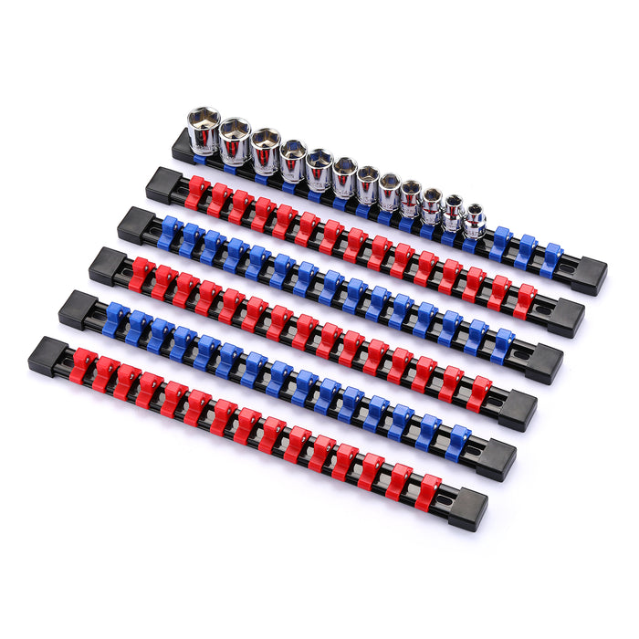 CASOMAN 6 Pieces 3/8" Drive Socket Organizer Rails,SAE And Metric Socket Holder Rail,Mountable Sliding Tray Rack Tool Rail Holder,For 3/8-inch Socket