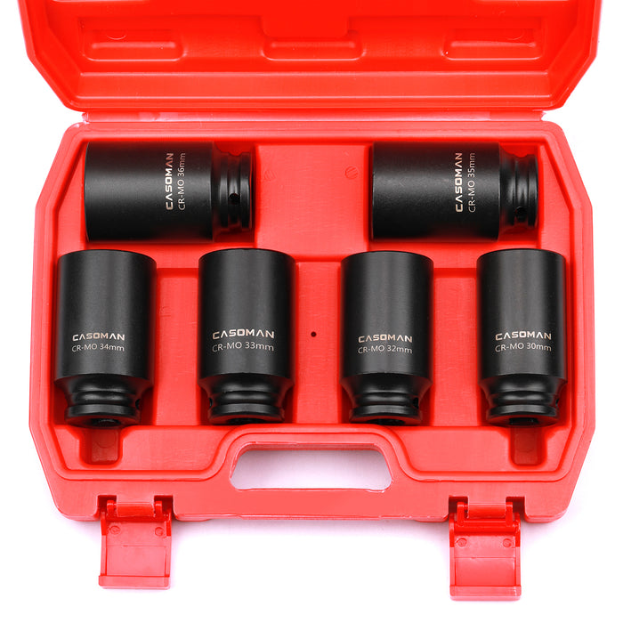 CASOMAN 1/2- Inch Drive Deep Spindle Axle Nut Impact Socket Set, 6-Piece 1/2" Dr. Deep Impact Socket Set,6 Point.