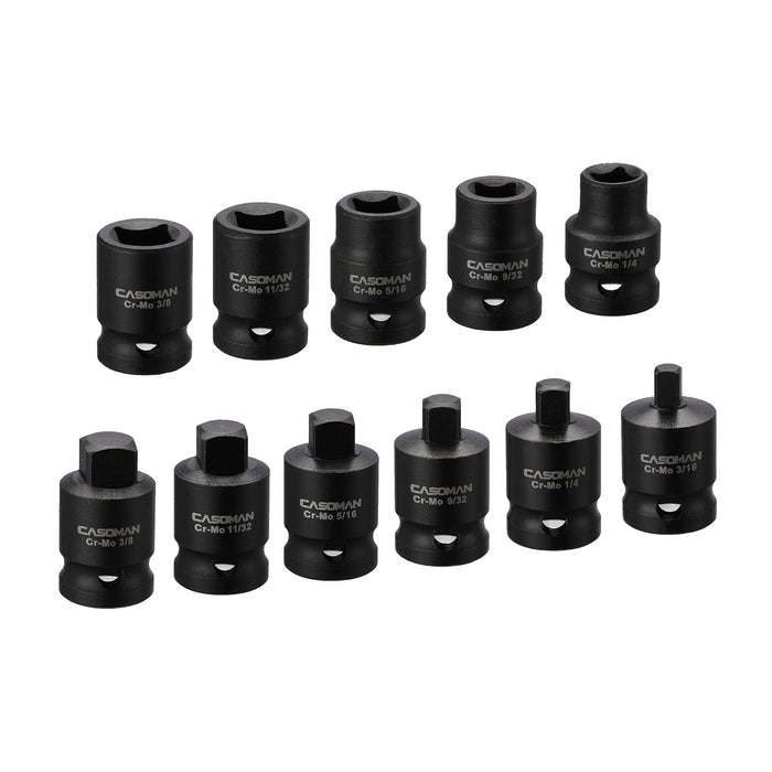 CASOMAN 3/8-inch Drive Pipe Plug Socekt Set, SAE, CR-MO, Tapered Male Square Drive, Chamfered Female Square Drive,11 Pieces Set