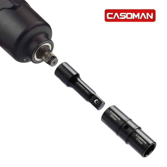 CASOMAN 1/2"Dr. Flip Lug Nut Socket Set, Wheel Flip Impact Sockets, Fit 17mm, 19mm, 21mm, 7/8", 3/4", 13/16" Lug Nuts and 3-inch extension bar
