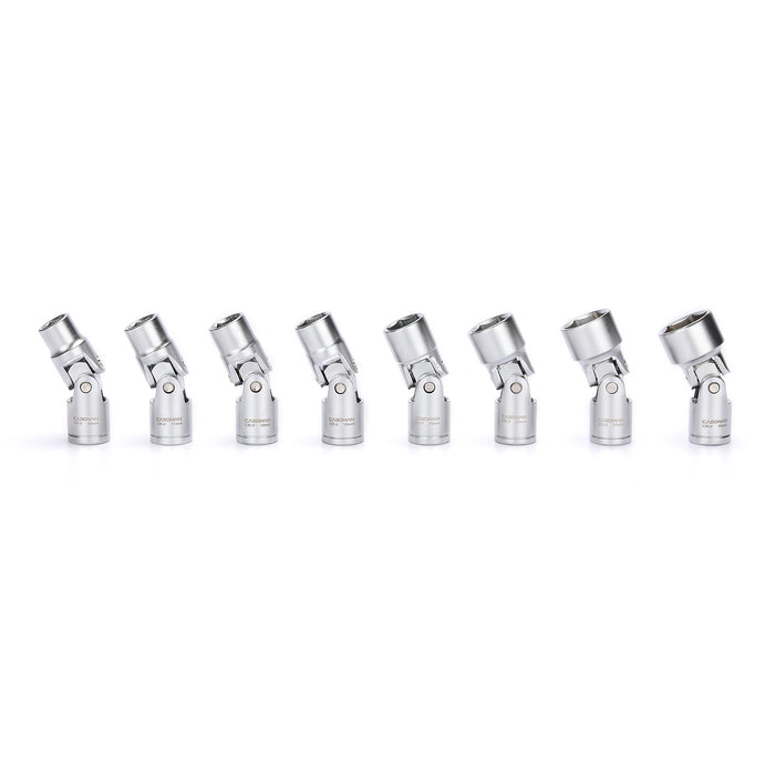 CASOMAN 3/8" Drive Universal Joint Socket Set- 8 Piece Flex Socket Set, 6-Point, Cr-V, Metric