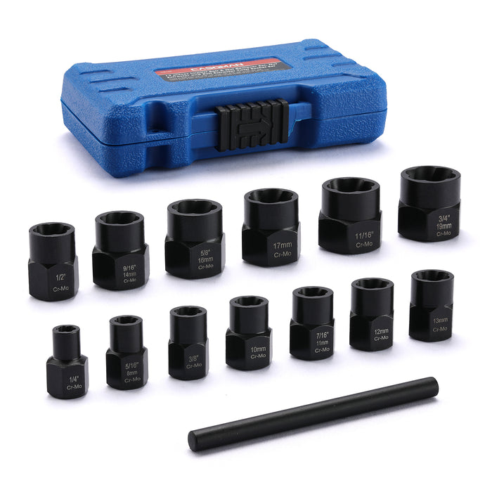 CASOMAN 13 Pieces Impact Bolt & Nut Remover Set, Nut Extractor and Bolt Extractor Twist Socket Set,Bolt Remover Tool Set