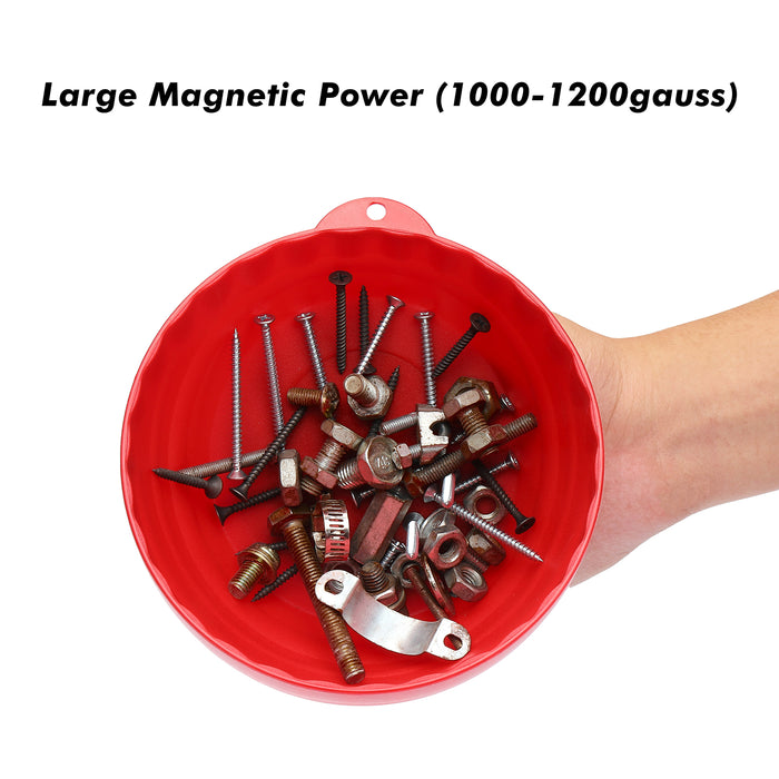 CASOMAN 6-inch Magnetic Parts Tray, Magnetic Nut Cup, Magnetic Bowl for Holding Nuts and Bolts, Red, Strong and Durable