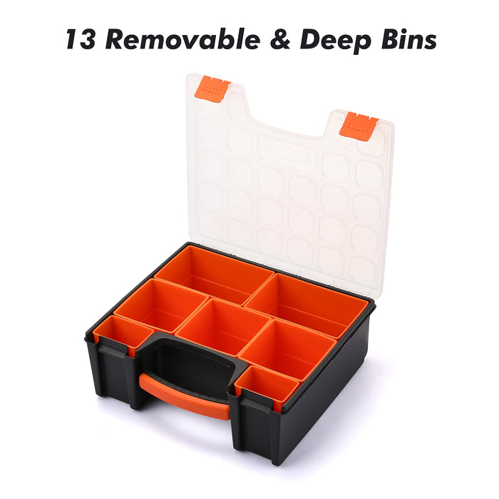 CASOMAN Compartment Deep Professional Organizer with 7 Removable Bins, Hardware Box Storage, With size of 12"L x 10.5"W x 4"H