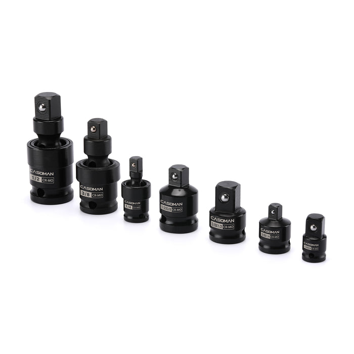 CASOMAN Impact Universal Joint Set, Impact Adapter and Reducer Set, 7 Piece Set, CR-MO, 1/4" 3/8" 1/2" for Impact Driver Conversions